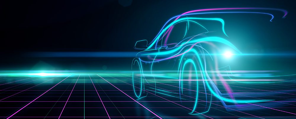 Digital rendering of glowing car