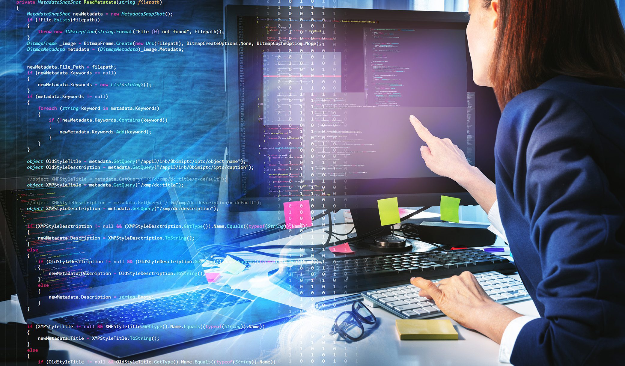 Stock image of woman coding