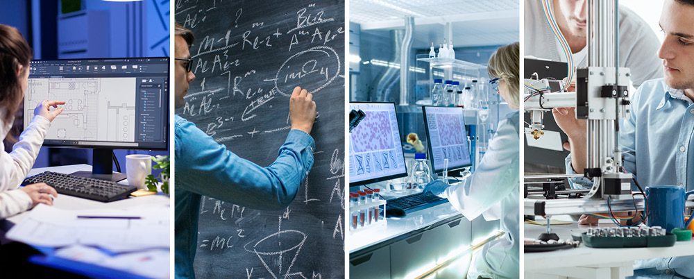 Collage of stock images used as header for 2021 STEM job growth index advisory