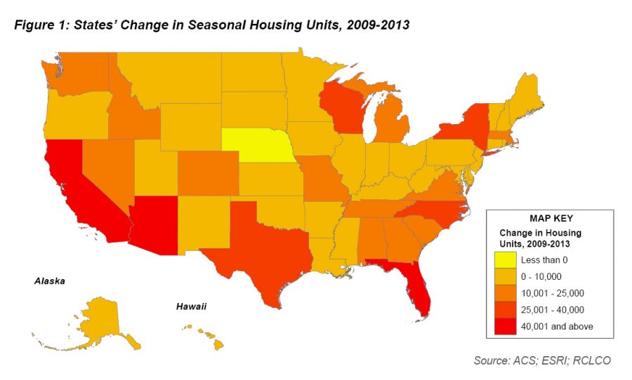 States' Change in Seasonal Housing Units, 2009-2013