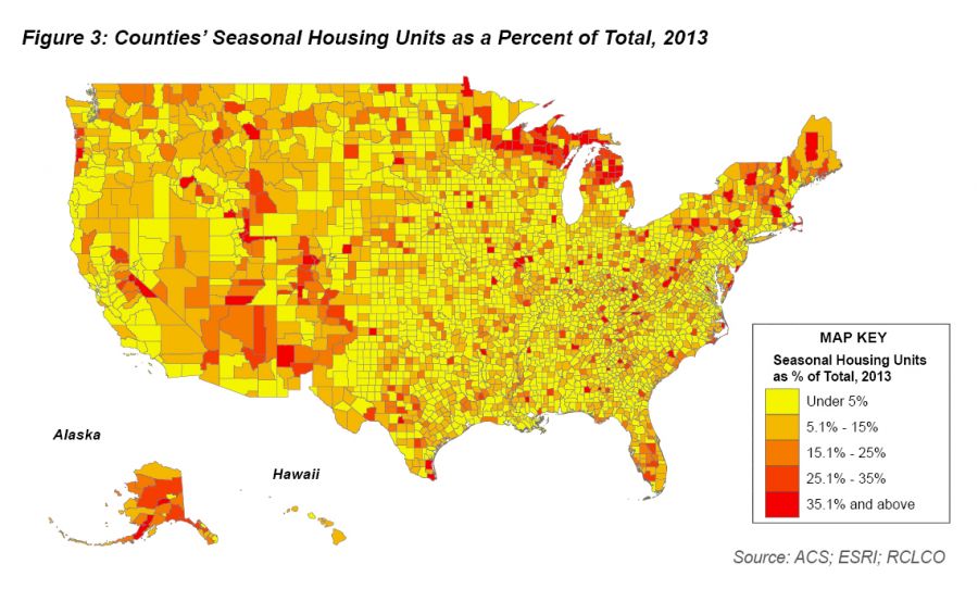 Counties' Seasonal Housing Units as a Percent of Total, 2013